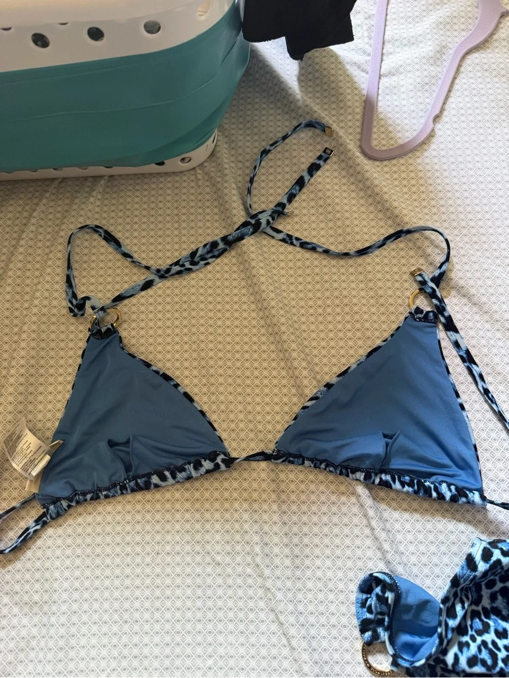 Michael Kors Light Blue and Black Leopard-Print Triangle Bikini